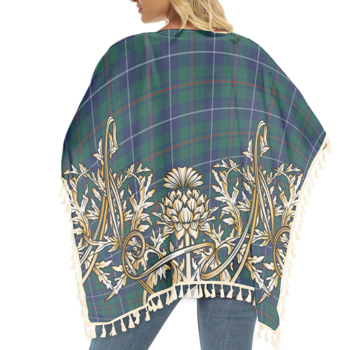 ScotsTee Shop Scottish Irvine of Bonshaw Tower Modern Tartan Scotland Royal Golden Thistle Square Fringed Shawl