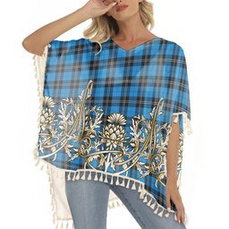 ScotsTee Shop Scottish Ramsay Blue Ancient Tartan Scotland Royal Golden Thistle Square Fringed Shawl