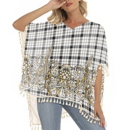 ScotsTee Shop Scottish McFarlane Black White Modern Tartan Scotland Royal Golden Thistle Square Fringed Shawl
