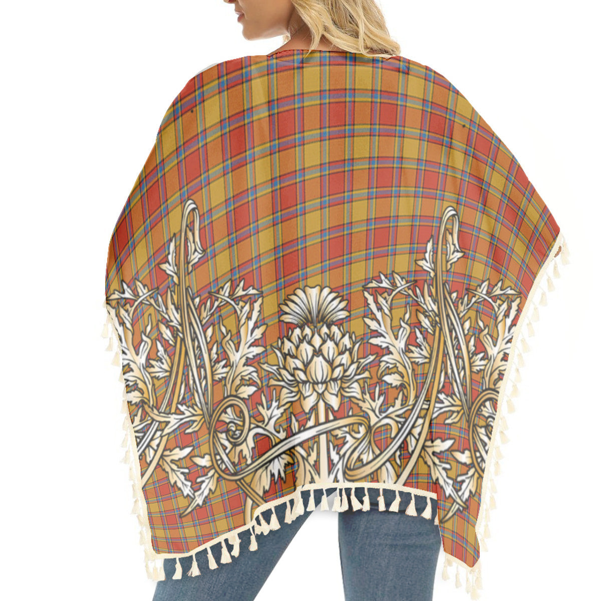 ScotsTee Shop Scottish Scrymgeour Ancient Tartan Scotland Royal Golden Thistle Square Fringed Shawl