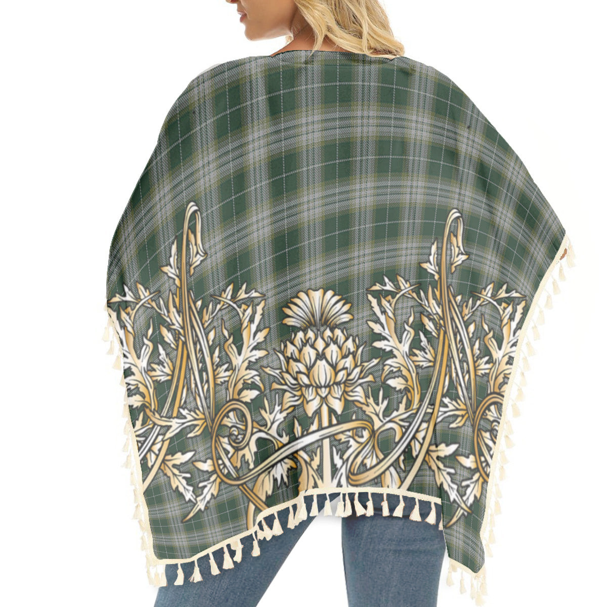 ScotsTee Shop Scottish Kelso Tartan Scotland Royal Golden Thistle Square Fringed Shawl