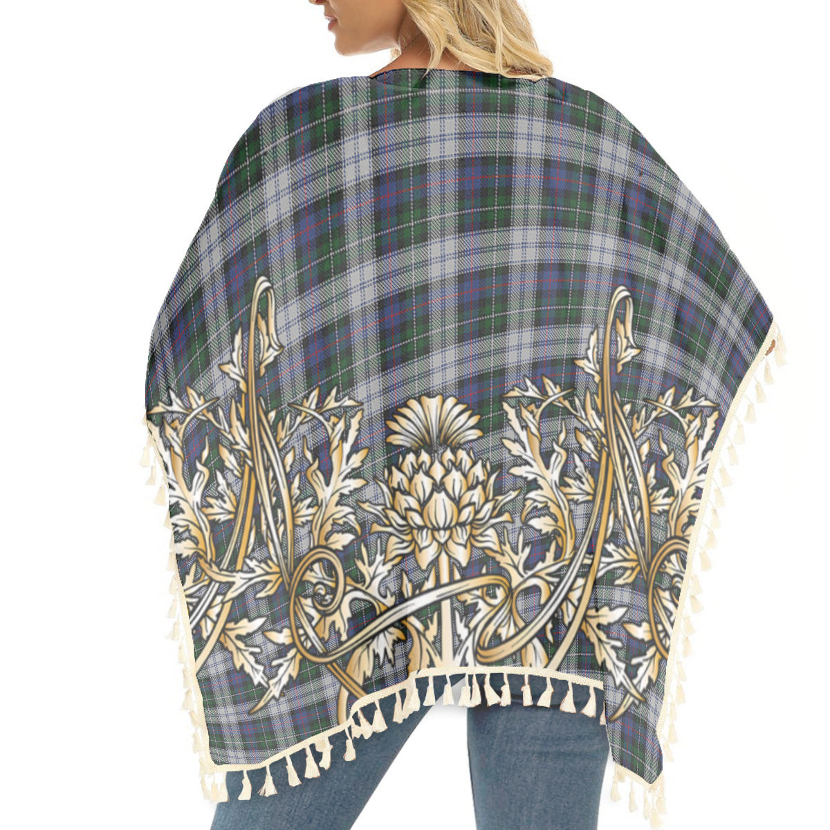 ScotsTee Shop Scottish MacKenzie Dress 4 Tartan Scotland Royal Golden Thistle Square Fringed Shawl