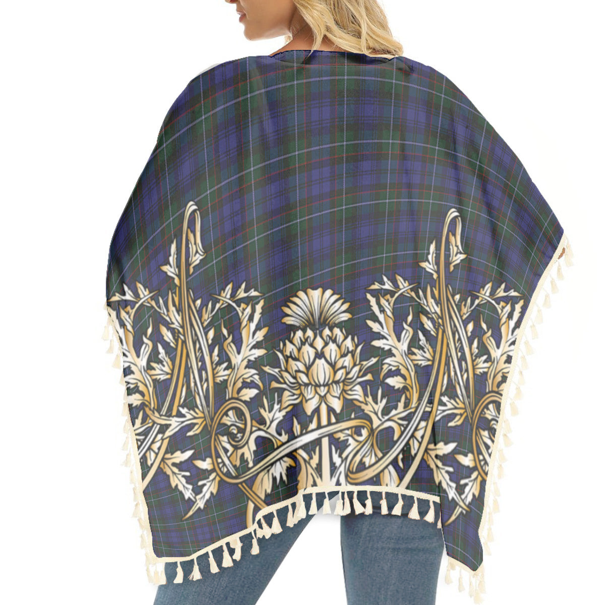 ScotsTee Shop Scottish Semple Tartan Scotland Royal Golden Thistle Square Fringed Shawl