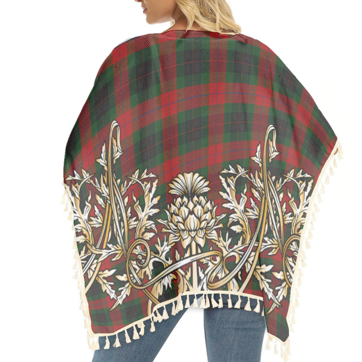 ScotsTee Shop Scottish Skene of Cromar Black Tartan Scotland Royal Golden Thistle Square Fringed Shawl