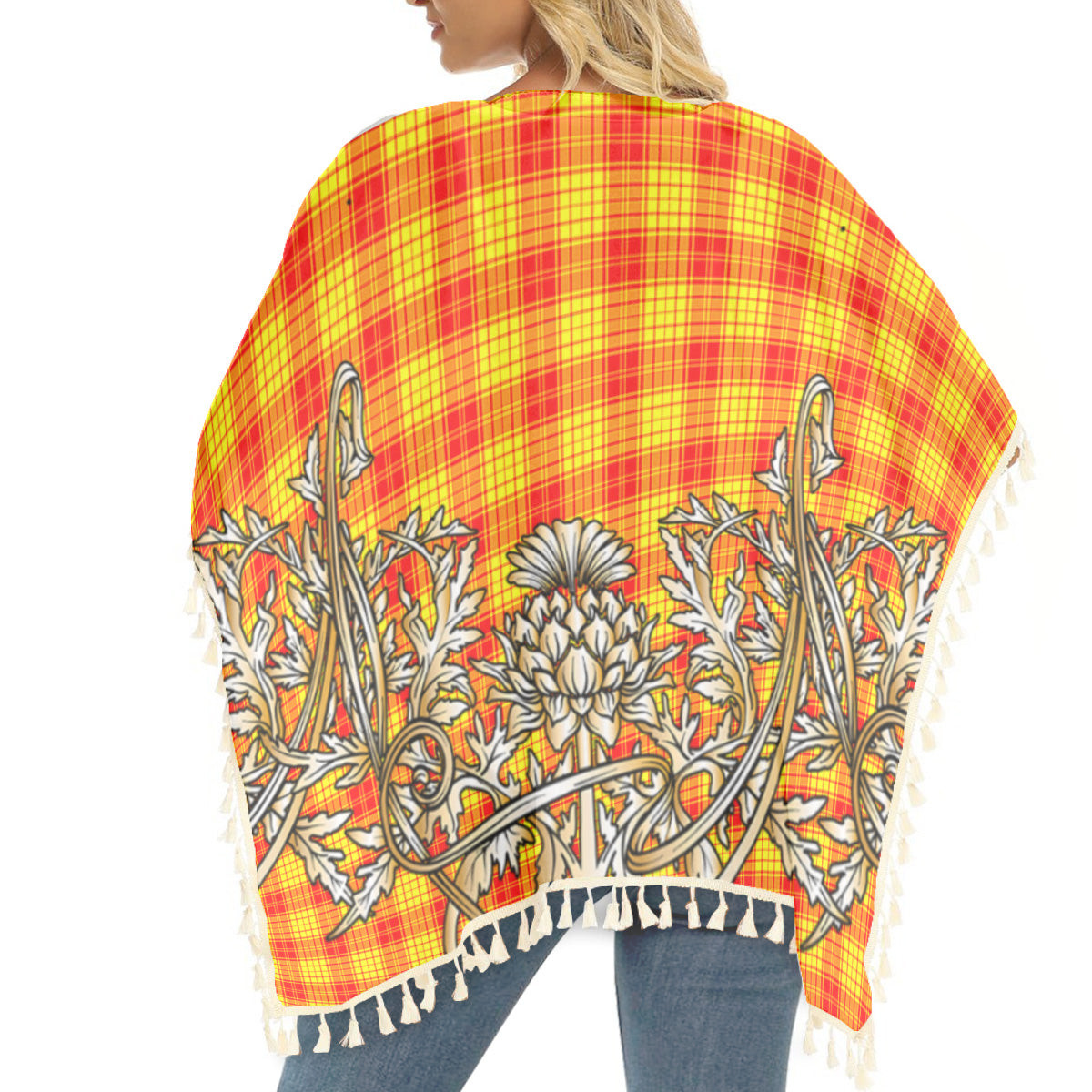 ScotsTee Shop Scottish MacMillan Tartan Scotland Royal Golden Thistle Square Fringed Shawl