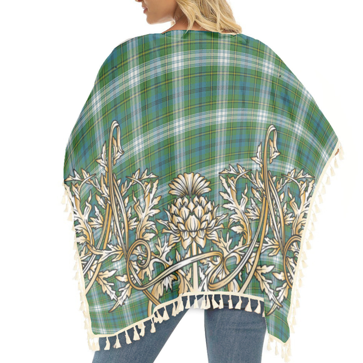 ScotsTee Shop Scottish Johnston Dress Ancient Tartan Scotland Royal Golden Thistle Square Fringed Shawl