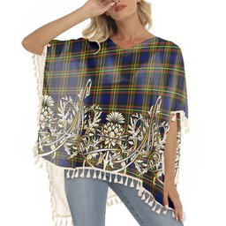 ScotsTee Shop Scottish MacLellan Modern SC Tartan Scotland Royal Golden Thistle Square Fringed Shawl