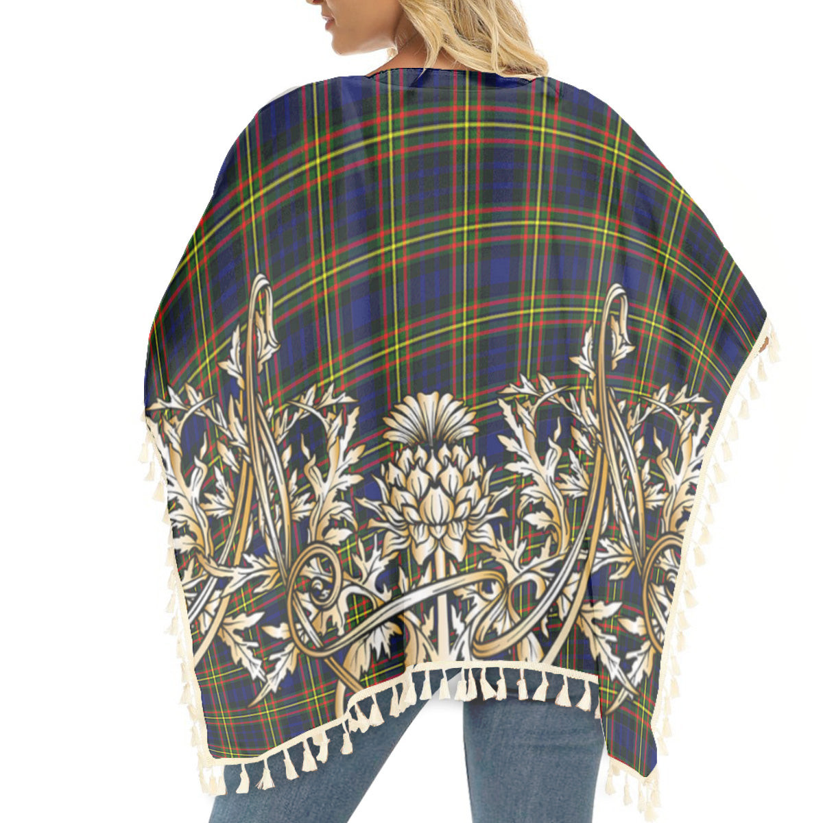 ScotsTee Shop Scottish MacLellan Modern SC Tartan Scotland Royal Golden Thistle Square Fringed Shawl