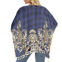 ScotsTee Shop Scottish McKay Blue Modern Tartan Scotland Royal Golden Thistle Square Fringed Shawl