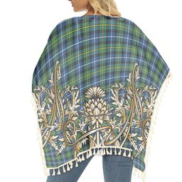 ScotsTee Shop Scottish MacNeill Of Barra Ancient Tartan Scotland Royal Golden Thistle Square Fringed Shawl