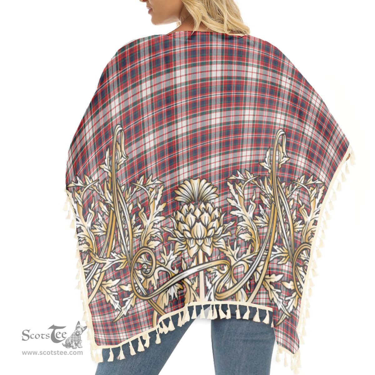 ScotsTee Shop Scottish MacFarlane Dress Modern Tartan Scotland Royal Golden Thistle Square Fringed Shawl