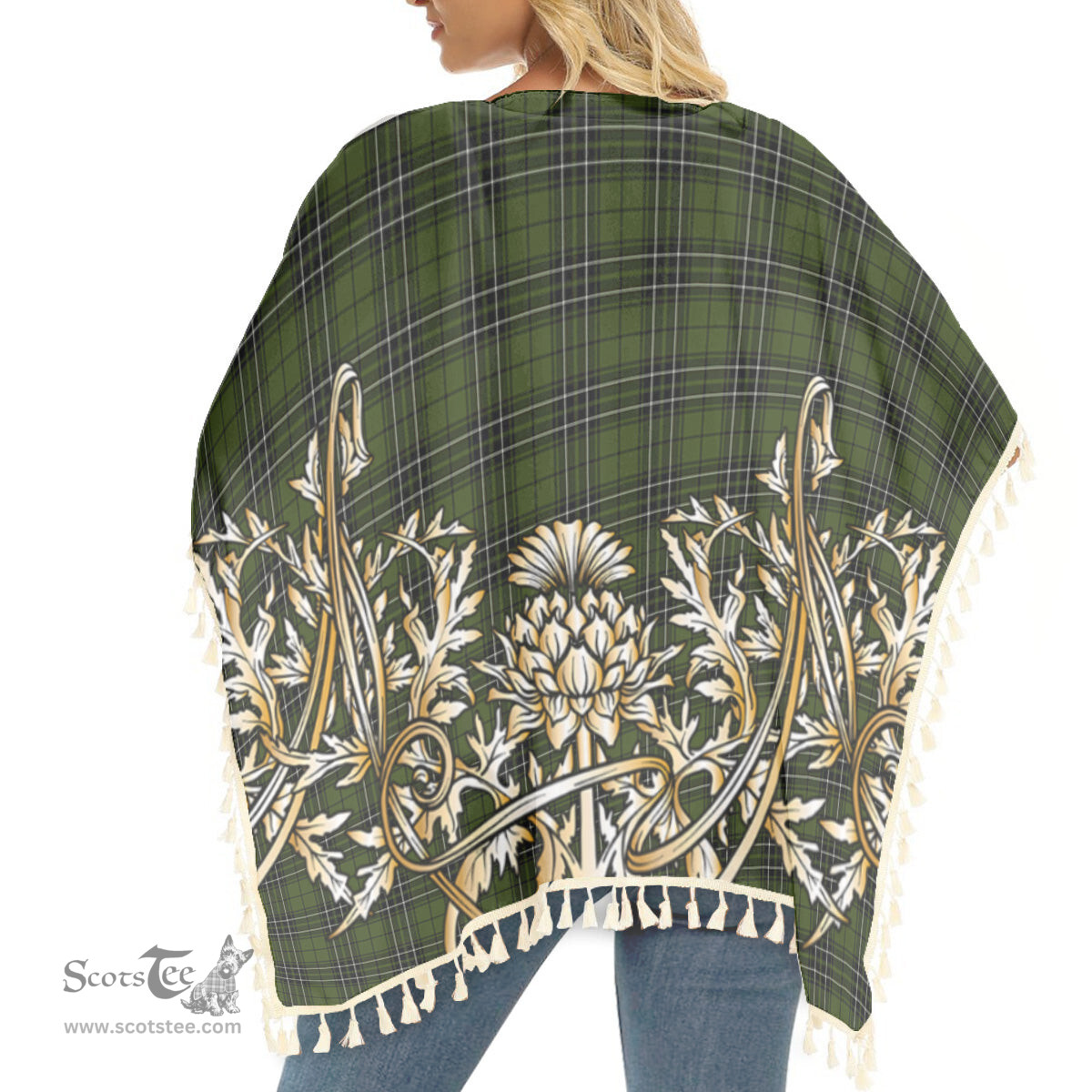 ScotsTee Shop Scottish MacLean Hunting Tartan Scotland Royal Golden Thistle Square Fringed Shawl