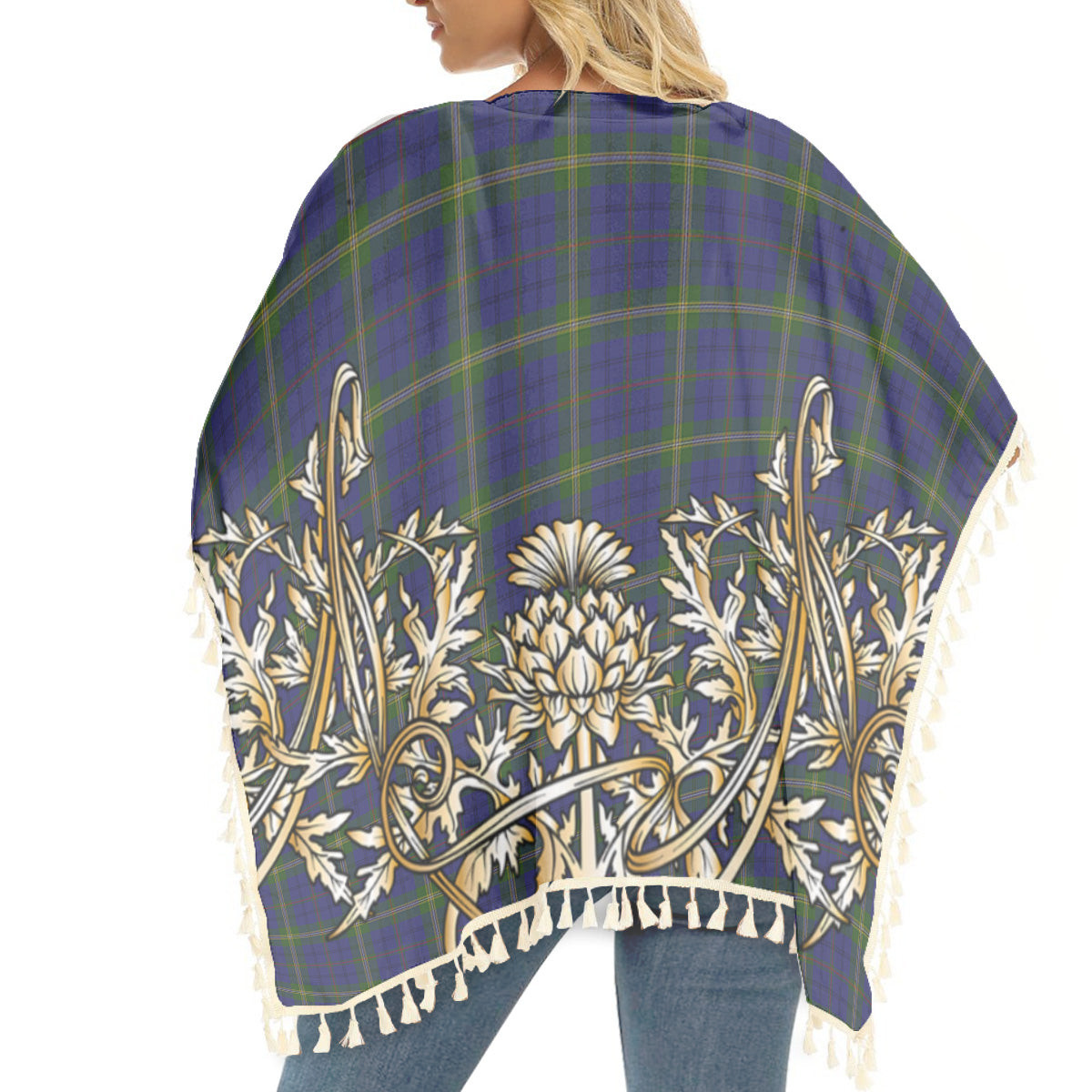 ScotsTee Shop Scottish Joss Tartan Scotland Royal Golden Thistle Square Fringed Shawl