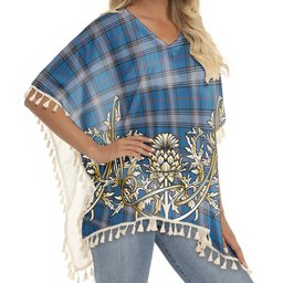 ScotsTee Shop Scottish Kinnaird Ancient Tartan Scotland Royal Golden Thistle Square Fringed Shawl