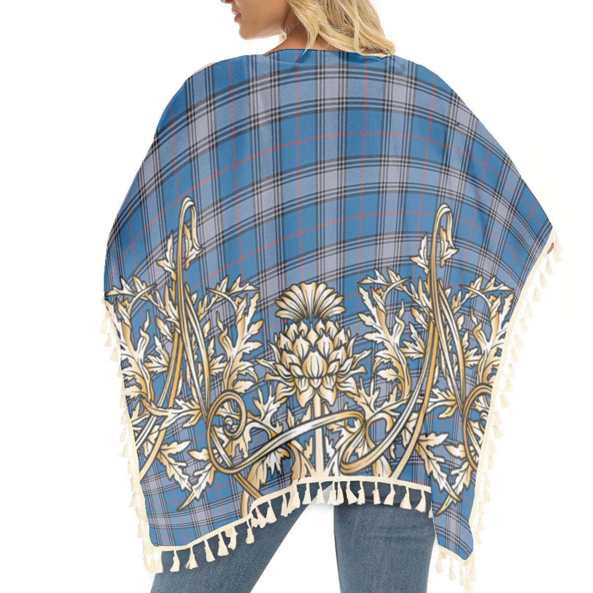 ScotsTee Shop Scottish Kinnaird Ancient Tartan Scotland Royal Golden Thistle Square Fringed Shawl
