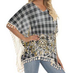 ScotsTee Shop Scottish McRae Dress Tartan Scotland Royal Golden Thistle Square Fringed Shawl