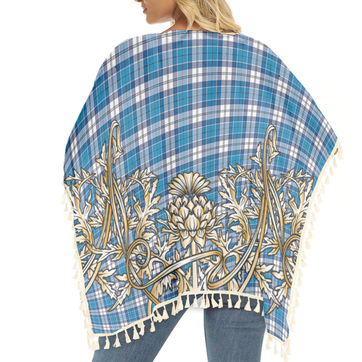 ScotsTee Shop Scottish Roberton Tartan Scotland Royal Golden Thistle Square Fringed Shawl