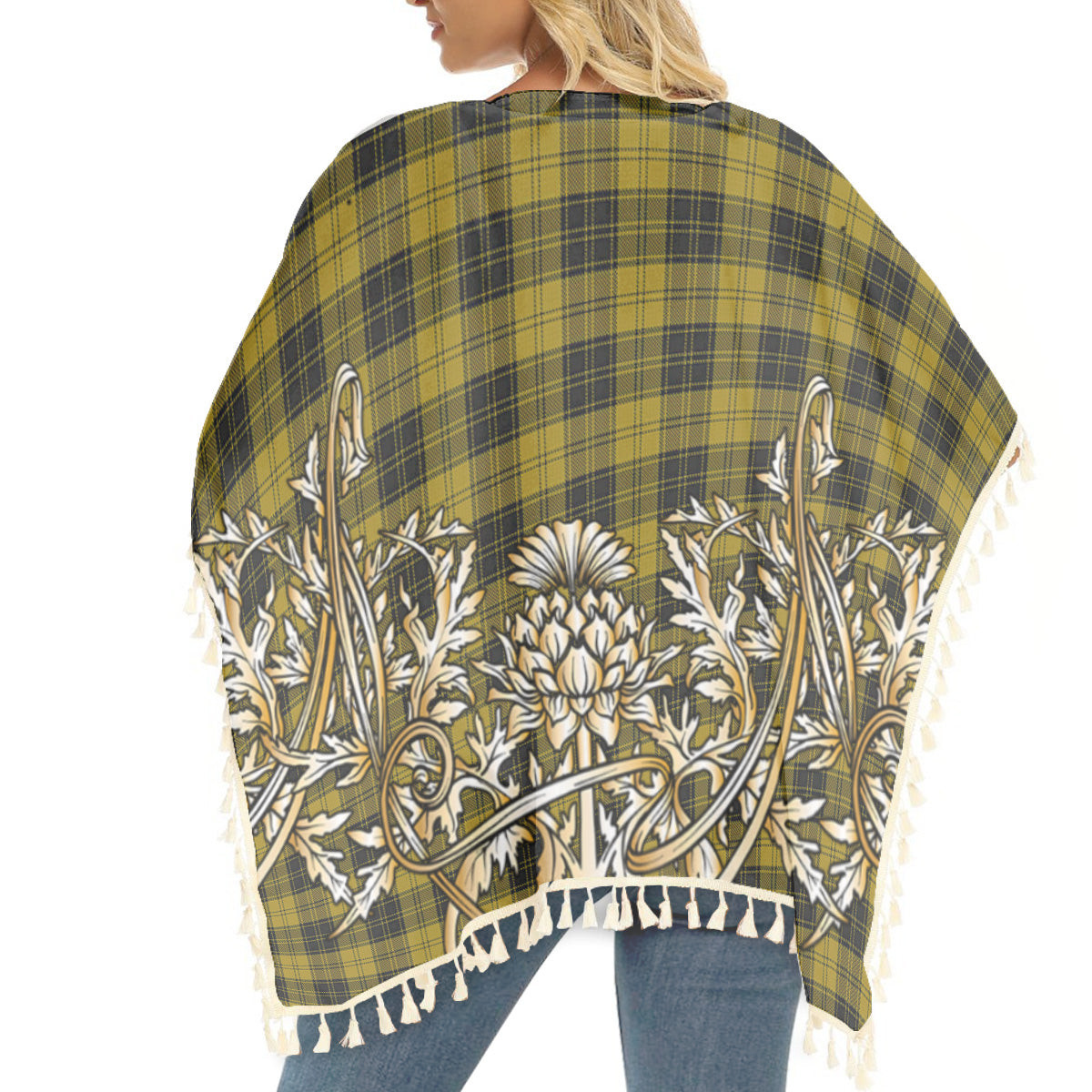 ScotsTee Shop Scottish MacLachlan 4 Tartan Scotland Royal Golden Thistle Square Fringed Shawl