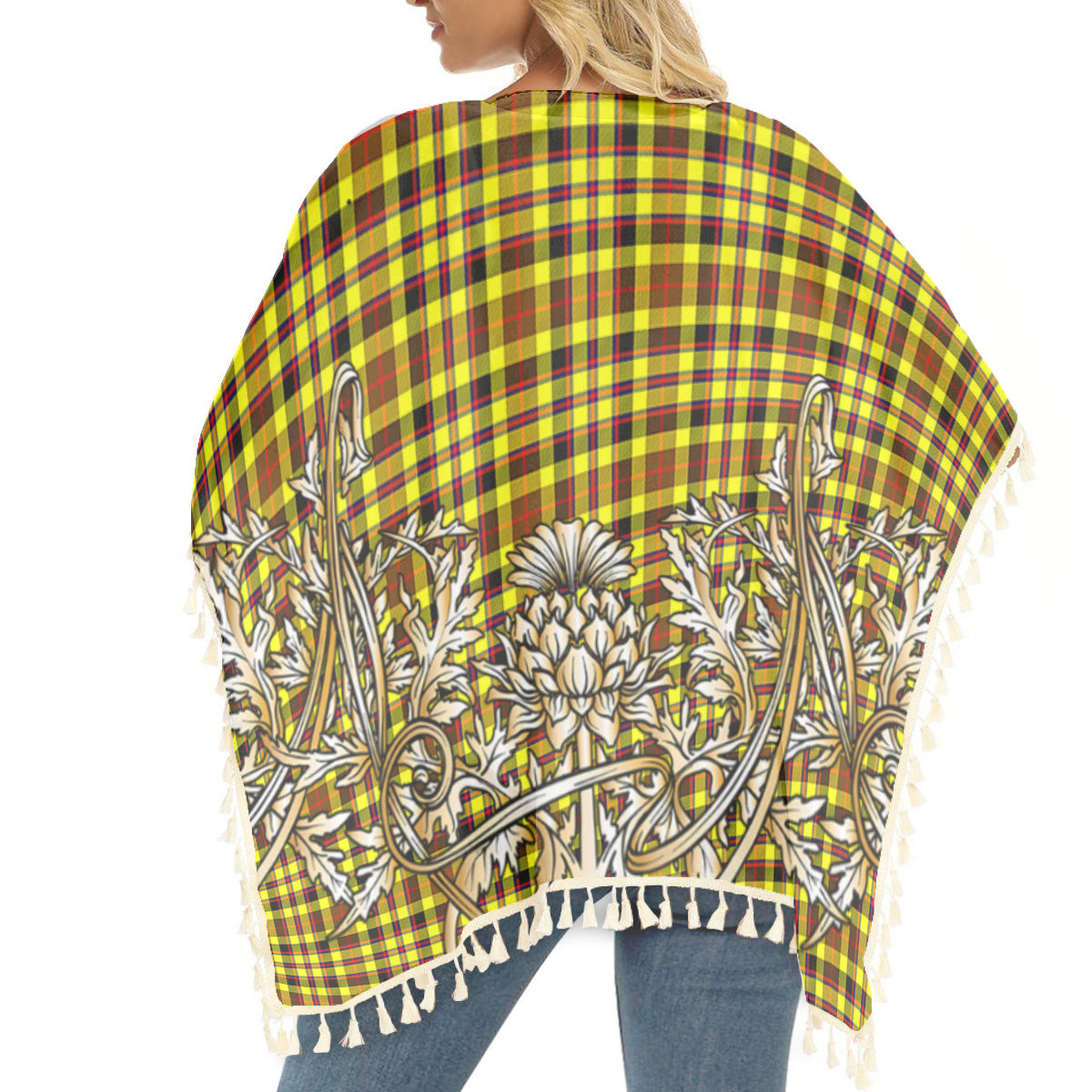 ScotsTee Shop Scottish Jardine Modern Tartan Scotland Royal Golden Thistle Square Fringed Shawl