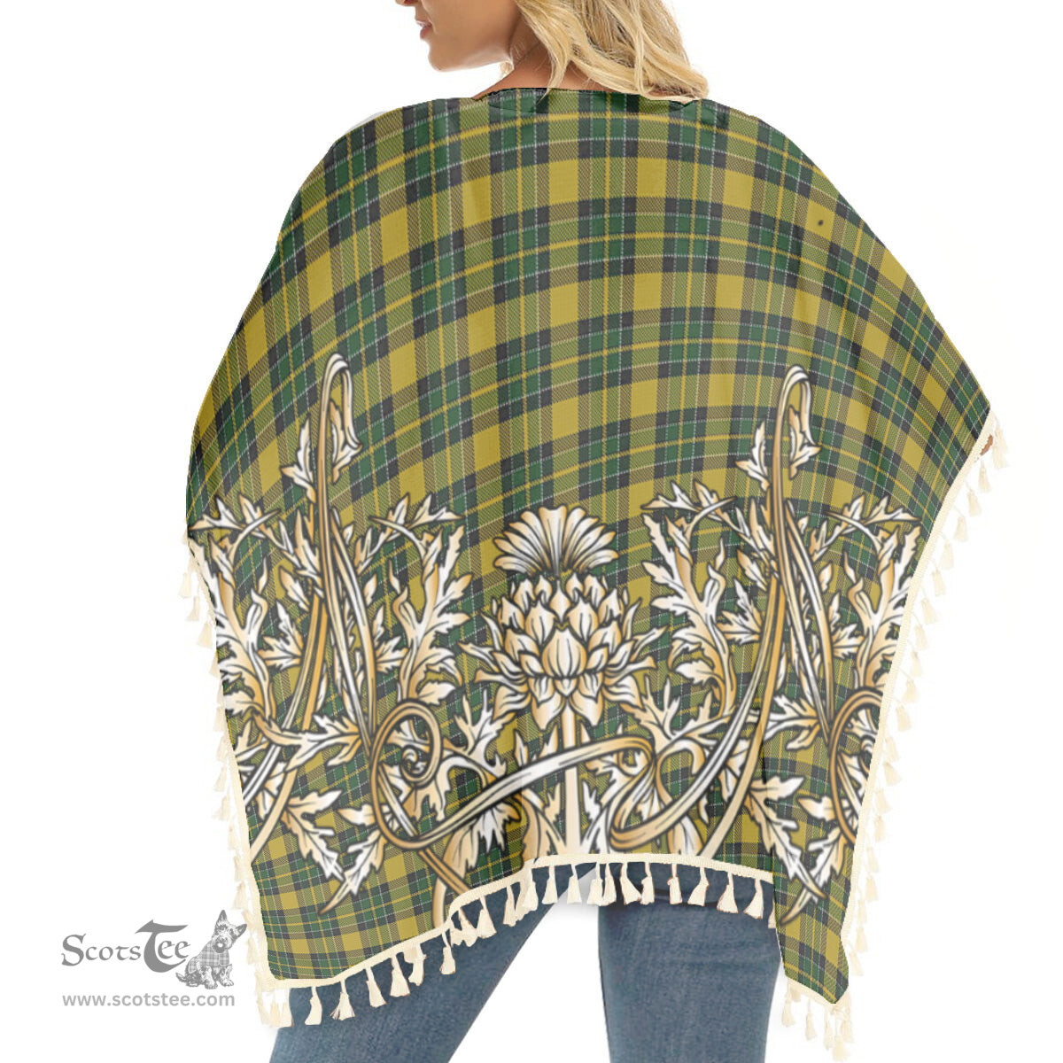 ScotsTee Shop Scottish Jacobite 2 Tartan Scotland Royal Golden Thistle Square Fringed Shawl