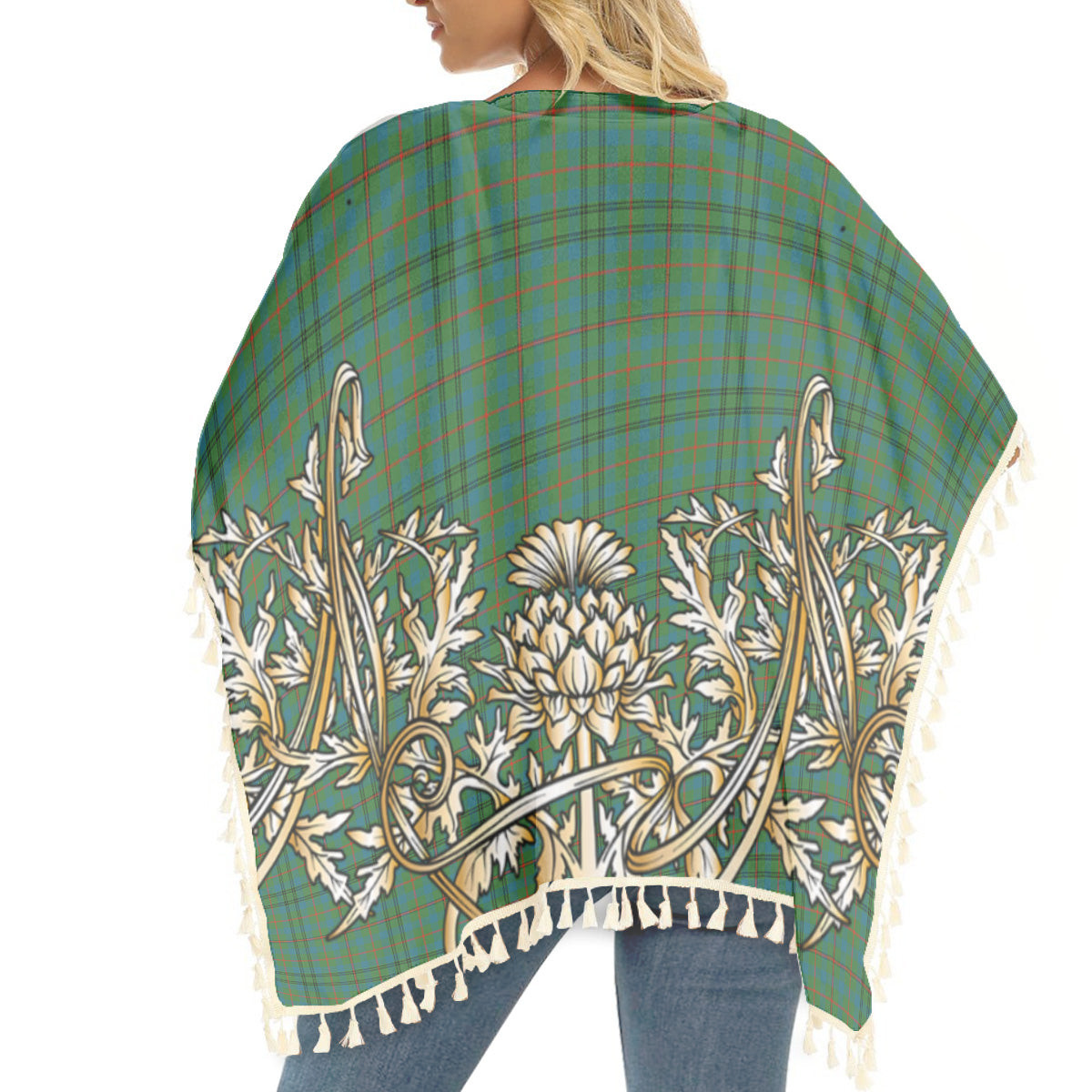 ScotsTee Shop Scottish Moncrieff of Atholl Ancient Tartan Scotland Royal Golden Thistle Square Fringed Shawl