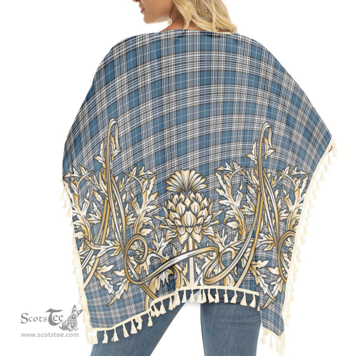 ScotsTee Shop Scottish Napier Modern Tartan Scotland Royal Golden Thistle Square Fringed Shawl