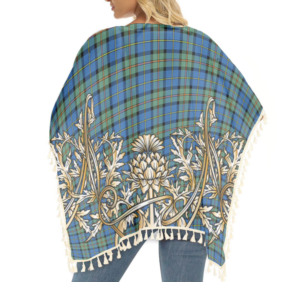 ScotsTee Shop Scottish MacLeod of Harris Ancient Tartan Scotland Royal Golden Thistle Square Fringed Shawl