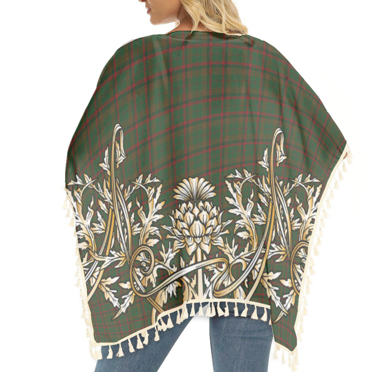 ScotsTee Shop Scottish Mcnaughton Hunting Tartan Scotland Royal Golden Thistle Square Fringed Shawl