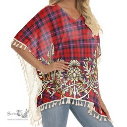ScotsTee Shop Scottish Kelly of Sleat Red Modern Tartan Scotland Royal Golden Thistle Square Fringed Shawl
