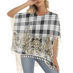 ScotsTee Shop Scottish MacFarlane Black White Tartan Scotland Royal Golden Thistle Square Fringed Shawl