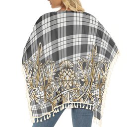 ScotsTee Shop Scottish MacFarlane Black White Tartan Scotland Royal Golden Thistle Square Fringed Shawl