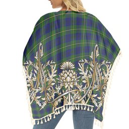 ScotsTee Shop Scottish Johnston of Caskieben Modern Tartan Scotland Royal Golden Thistle Square Fringed Shawl