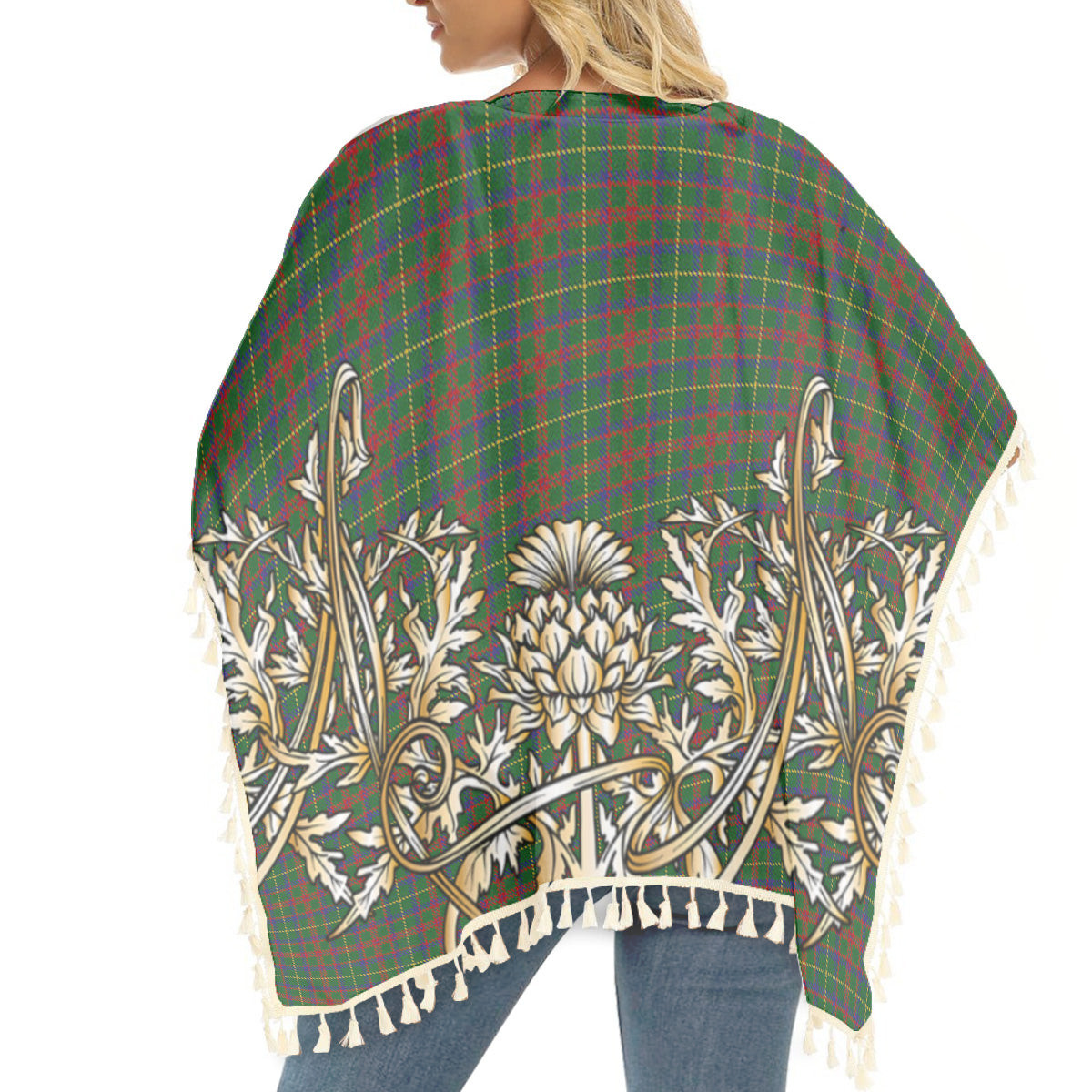 ScotsTee Shop Scottish MacIntosh Hunting Tartan Scotland Royal Golden Thistle Square Fringed Shawl