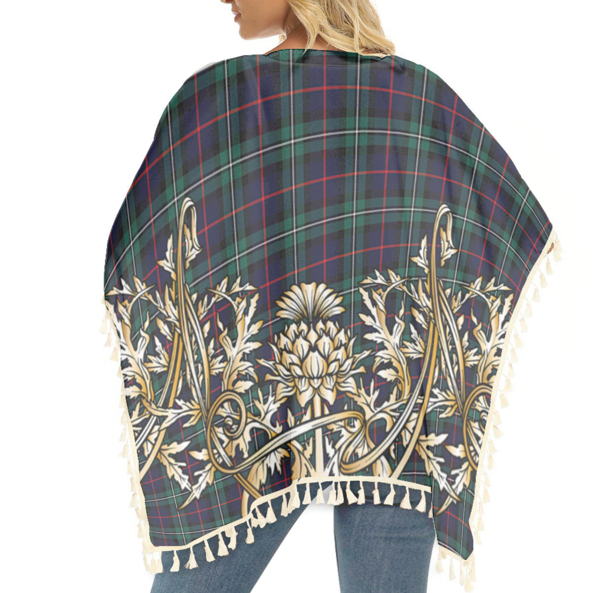 ScotsTee Shop Scottish McPhail Hunting Modern Tartan Scotland Royal Golden Thistle Square Fringed Shawl