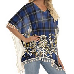 ScotsTee Shop Scottish Ramsay Blue Modern Tartan Scotland Royal Golden Thistle Square Fringed Shawl