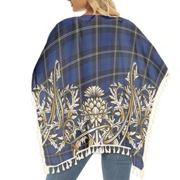 ScotsTee Shop Scottish Ramsay Blue Modern Tartan Scotland Royal Golden Thistle Square Fringed Shawl