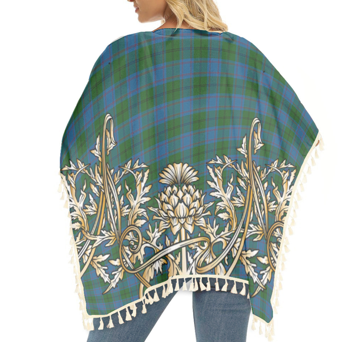 ScotsTee Shop Scottish Greenlaw American Tartan Scotland Royal Golden Thistle Square Fringed Shawl