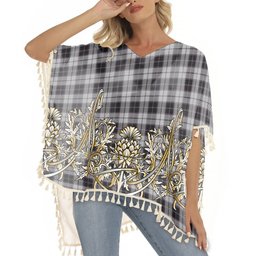 ScotsTee Shop Scottish MacPherson 4 Tartan Scotland Royal Golden Thistle Square Fringed Shawl