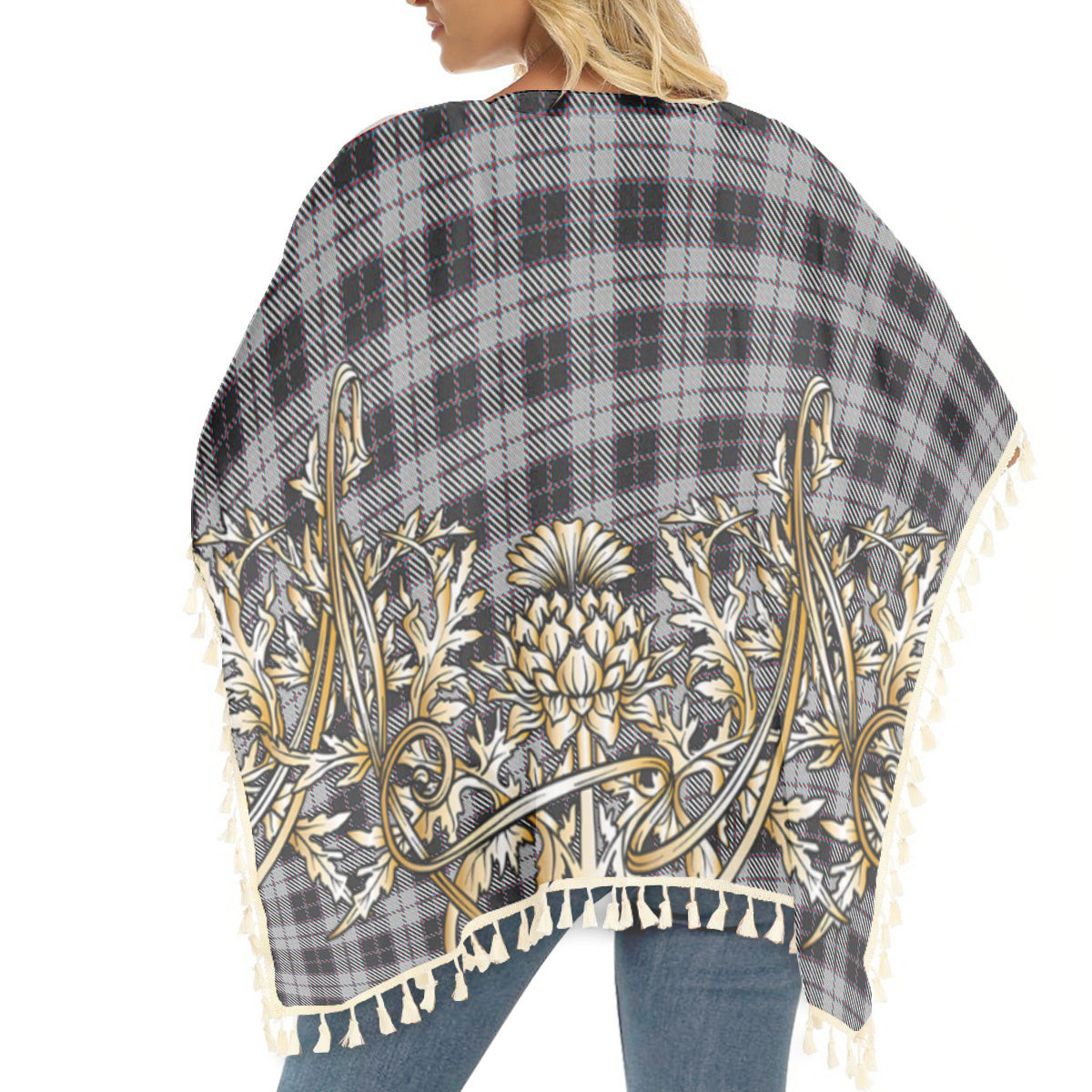 ScotsTee Shop Scottish MacPherson 4 Tartan Scotland Royal Golden Thistle Square Fringed Shawl