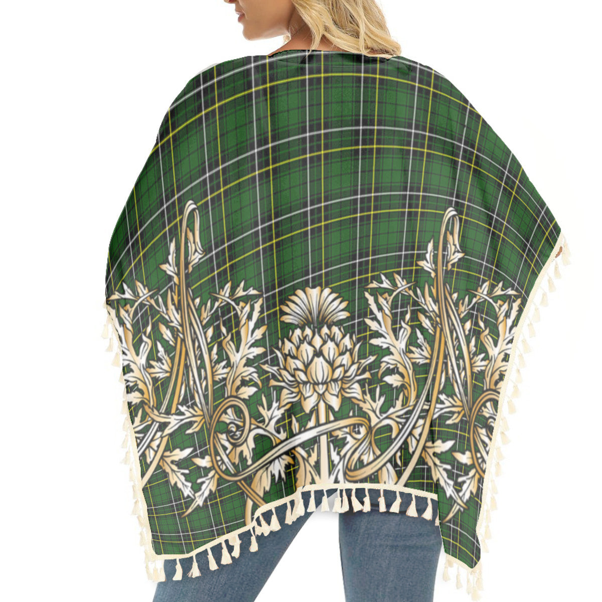 ScotsTee Shop Scottish McAlpine Modern Tartan Scotland Royal Golden Thistle Square Fringed Shawl