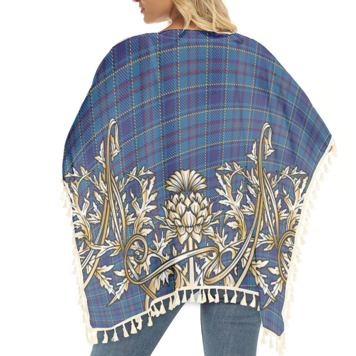 ScotsTee Shop Scottish Mercer Tartan Scotland Royal Golden Thistle Square Fringed Shawl