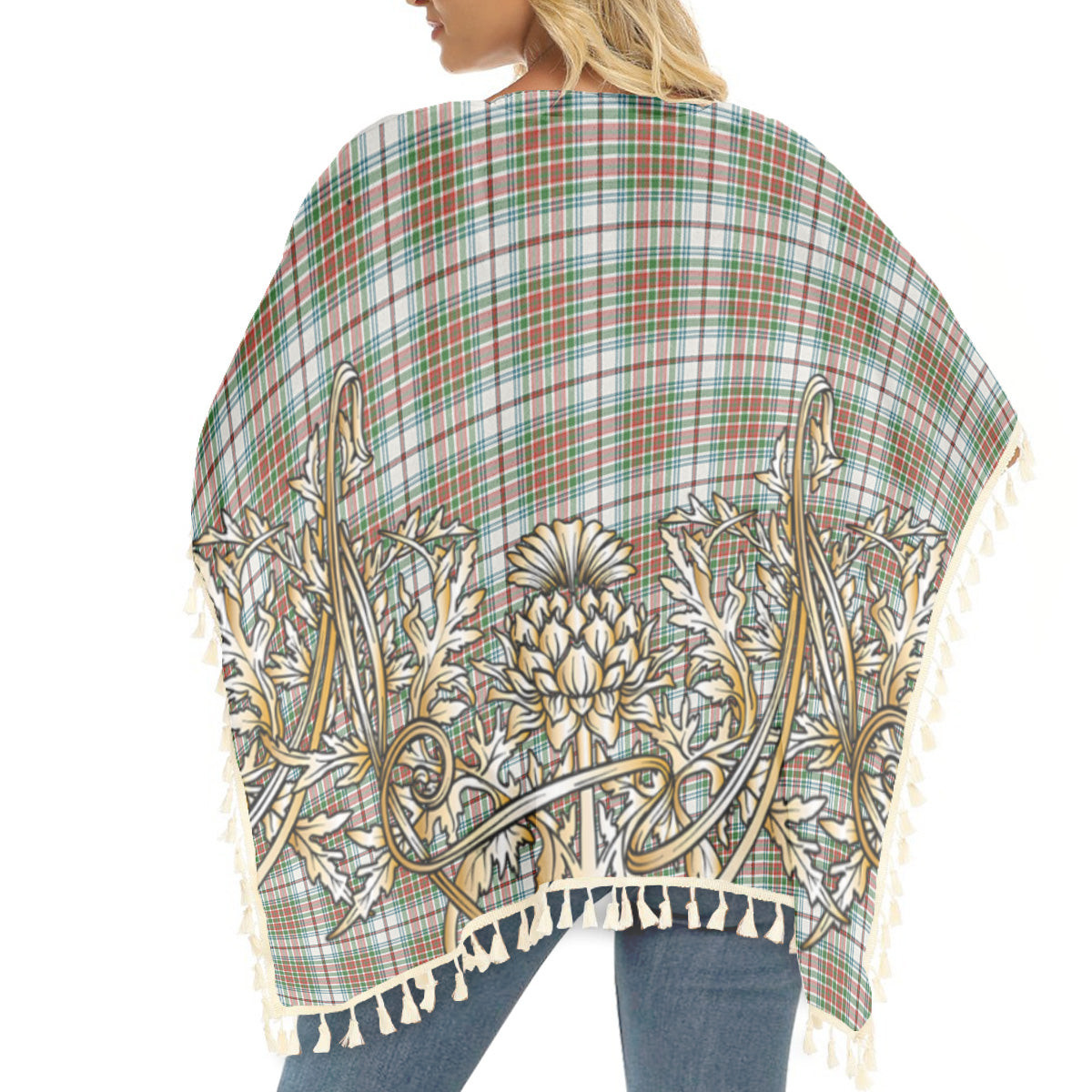 ScotsTee Shop Scottish McBean Dress Ancient Tartan Scotland Royal Golden Thistle Square Fringed Shawl