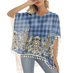 ScotsTee Shop Scottish McKay Blue Tartan Scotland Royal Golden Thistle Square Fringed Shawl