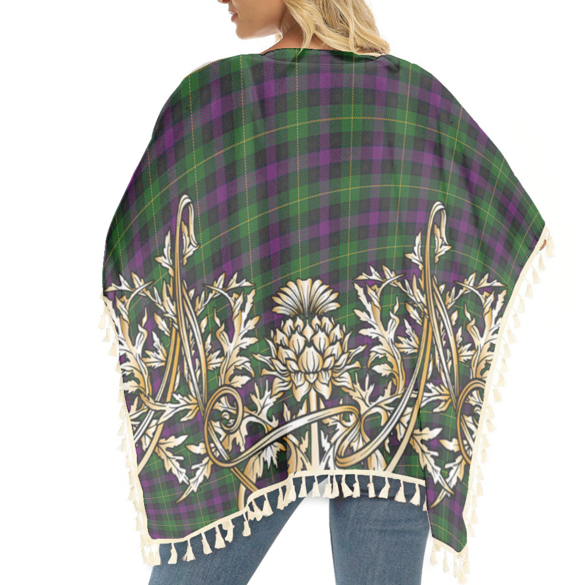 ScotsTee Shop Scottish Martin Hunting Tartan Scotland Royal Golden Thistle Square Fringed Shawl