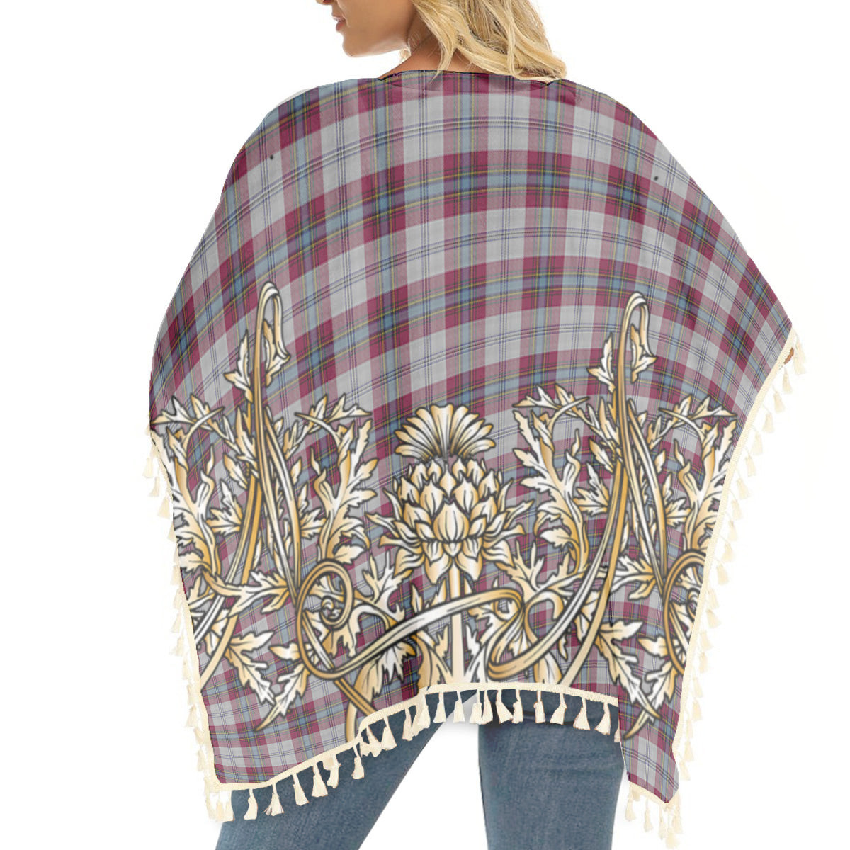 ScotsTee Shop Scottish MacLean of Duart Dress 4 Tartan Scotland Royal Golden Thistle Square Fringed Shawl