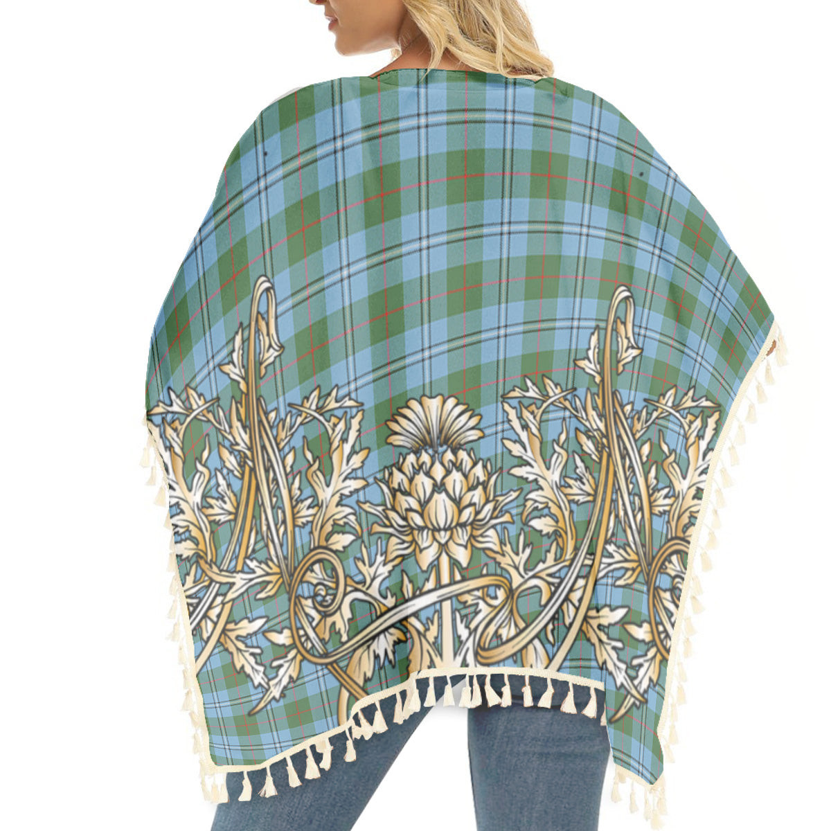 ScotsTee Shop Scottish Irvine of Glentulchan Modern Tartan Scotland Royal Golden Thistle Square Fringed Shawl
