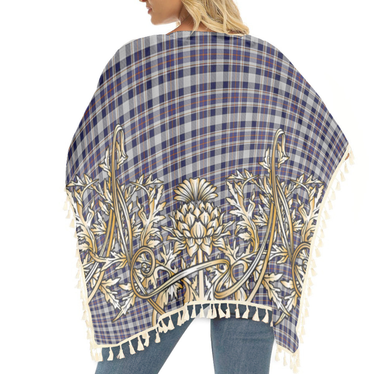 ScotsTee Shop Scottish Rutherford Simon Travis Alan Tartan Scotland Royal Golden Thistle Square Fringed Shawl