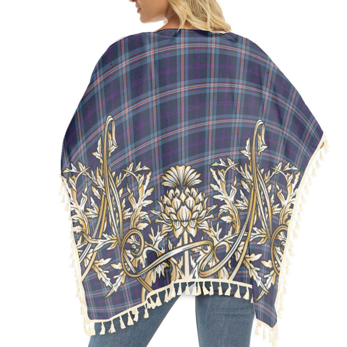 ScotsTee Shop Scottish Nevoy Tartan Scotland Royal Golden Thistle Square Fringed Shawl