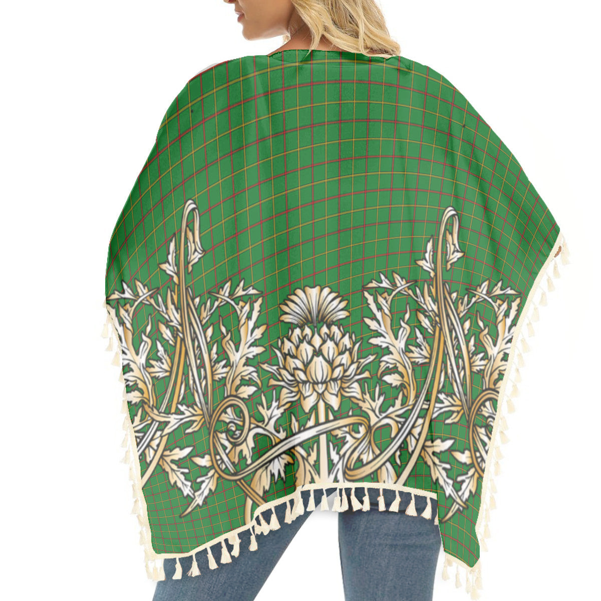 ScotsTee Shop Scottish Tribe of Mar Tartan Scotland Royal Golden Thistle Square Fringed Shawl