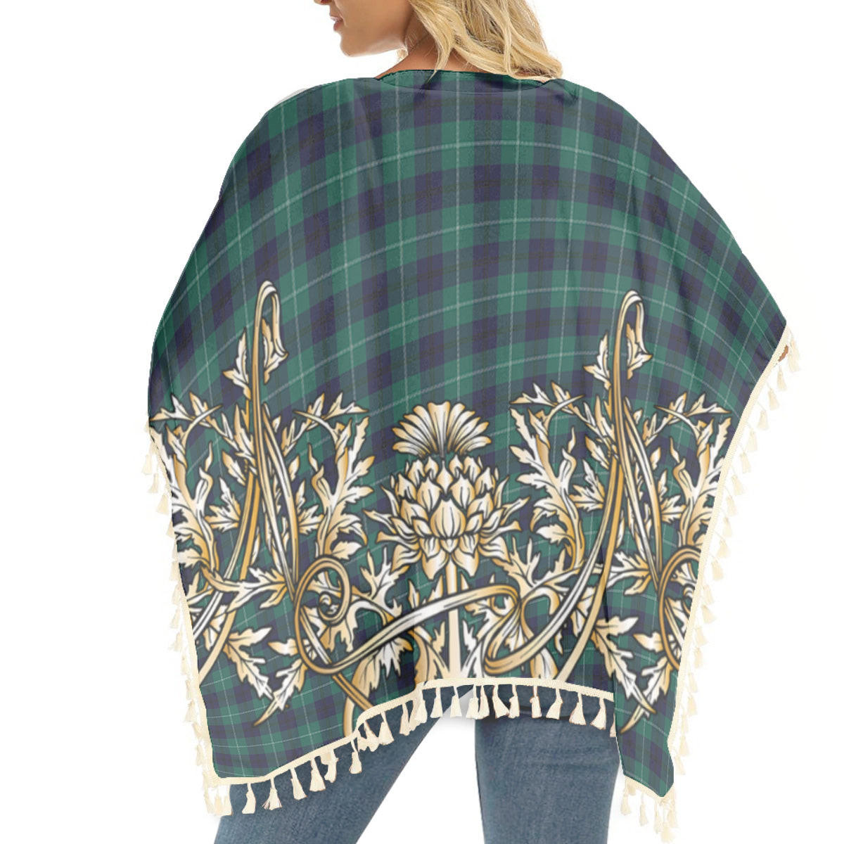 ScotsTee Shop Scottish Oliphant Modern Clan Tartan Scotland Royal Golden Thistle Square Fringed Shawl